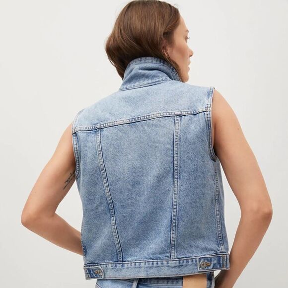 Mango Denim Vest Pockets New - Picture 7 of 8